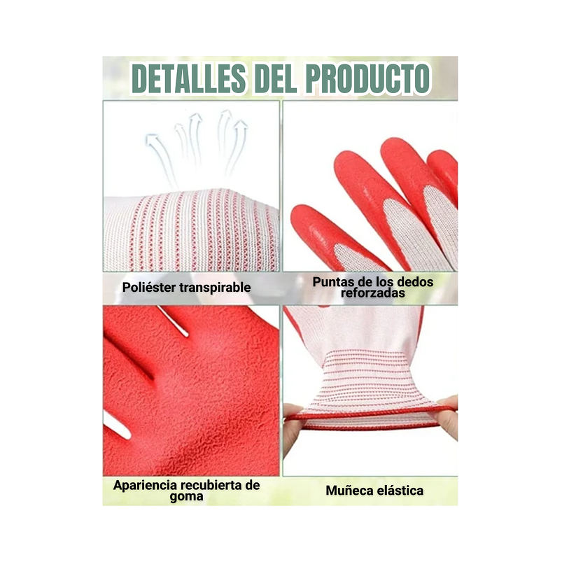 Guantes Jardinería x01 Par Unisex Caucho Transpirable S-M 2