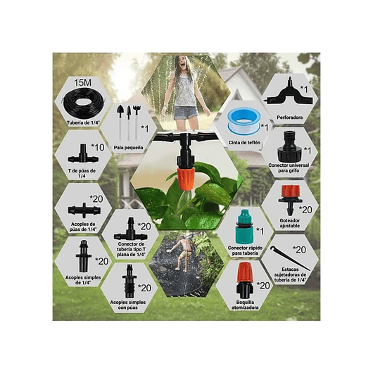 Kit Sistema Riego De Jardín Por Goteo 168 Piezas 1/4 15 Metros 5