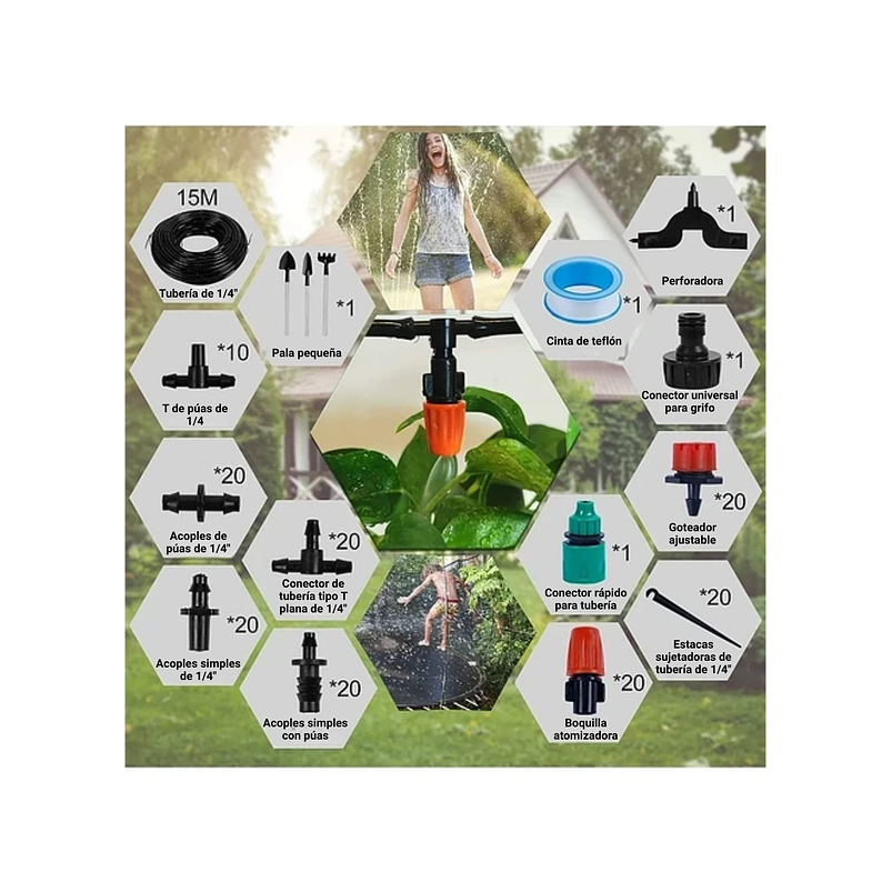 Kit Sistema Riego De Jardín Por Goteo 168 Piezas 1/4 15 Metros 5