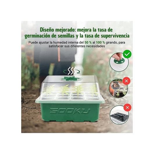 Bandeja Germinación Plantas Más Cúpula x12 Celdas c/u x10 Juegos 6
