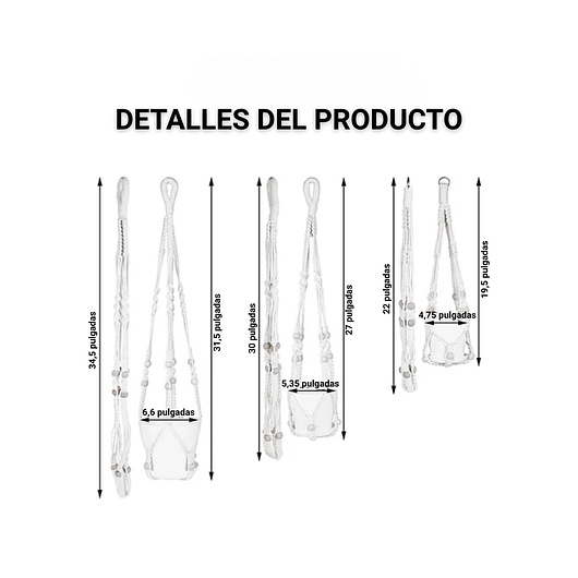 Juego Macramé x3 Unidades Más Macetas Plástica Colgar Hecho A Mano 6