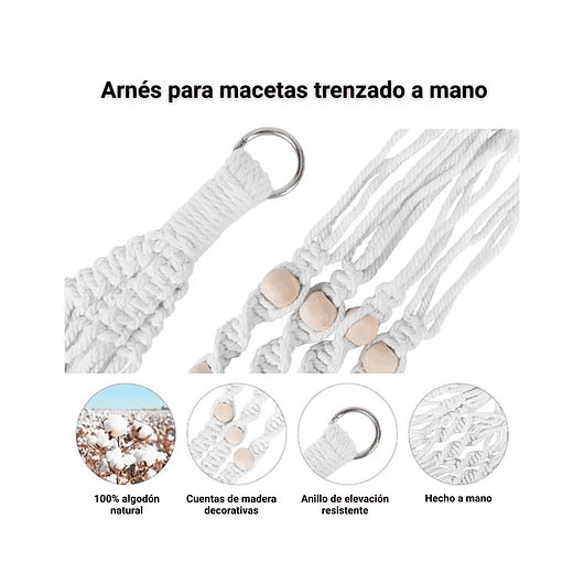 Juego Macramé x3 Unidades Más Macetas Plástica Colgar Hecho A Mano 7