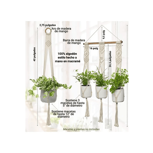 Juego Macramé x02 Unidades Macetas Plantas De Colgar 100% Algodón 2