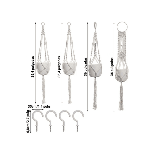Juego Macramé Elegans x4 Unidades Para Macetas-colgar 100% Algodón 2