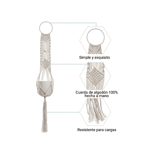 Juego Macramé Elegans x4 Unidades Para Macetas-colgar 100% Algodón 7