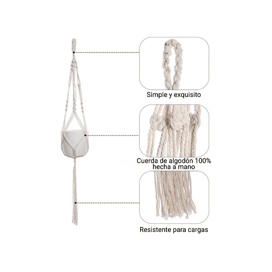 Macramé x01 Unidad Para Macetas Plantas 100% Algodón 96cm Largo 5