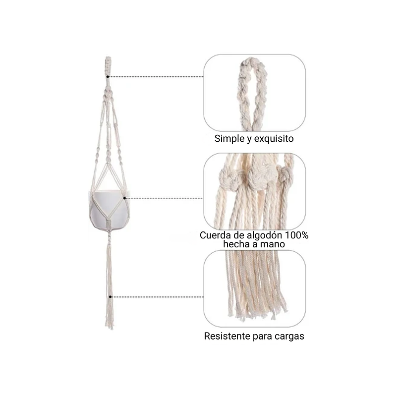 Macramé x01 Unidad Para Macetas Plantas 100% Algodón 96cm Largo 5