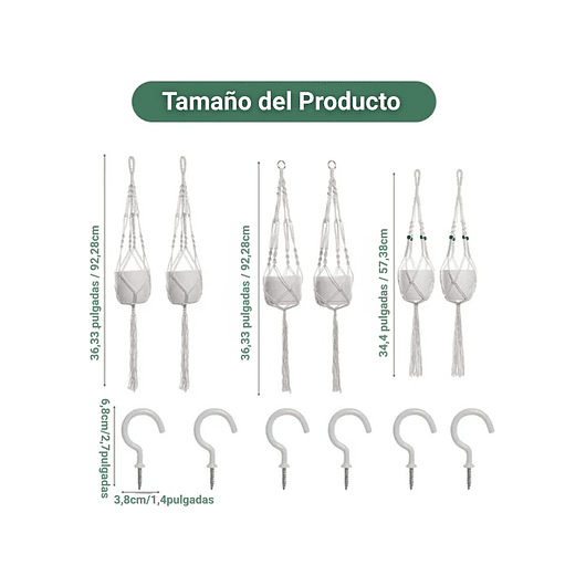Juego Macramé x6 Unidades Para Macetas colgar 100% Algodón 4
