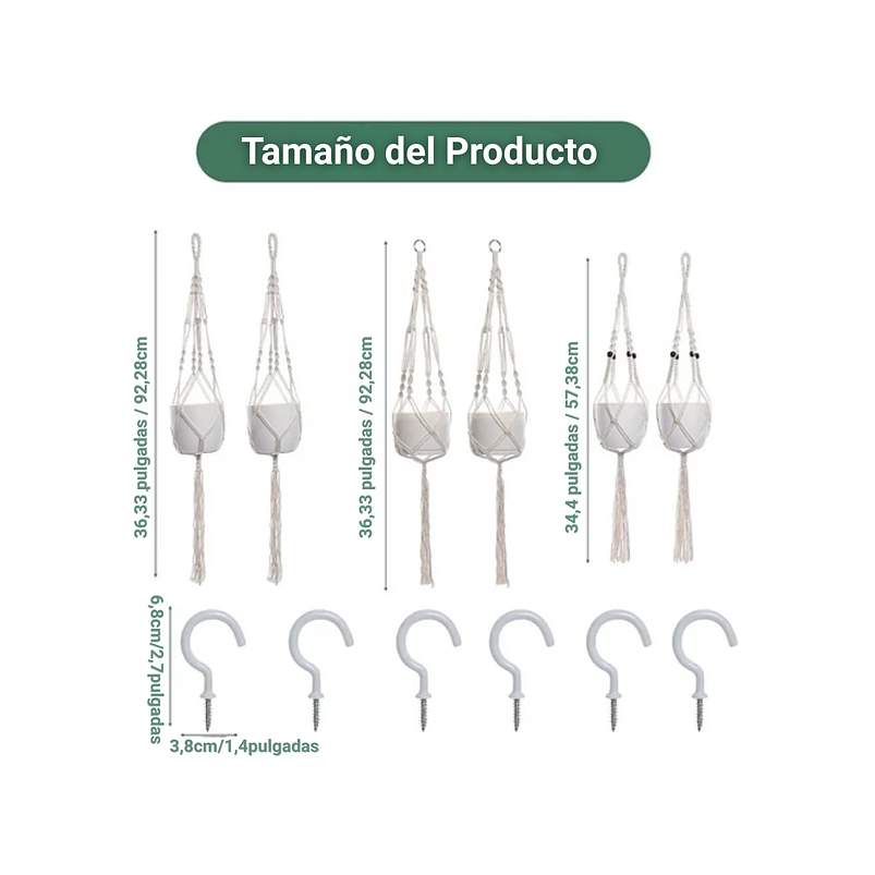 Juego Macramé x6 Unidades Para Macetas colgar 100% Algodón 4