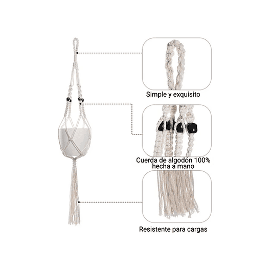 Juego Macramé x6 Unidades Para Macetas colgar 100% Algodón 5