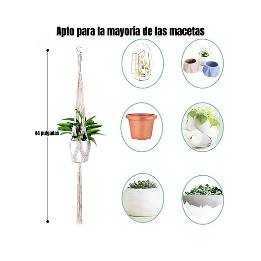 Macramé x01 Unidad Para Macetas Plantas 100% Algodón 1,12mt Largo 3