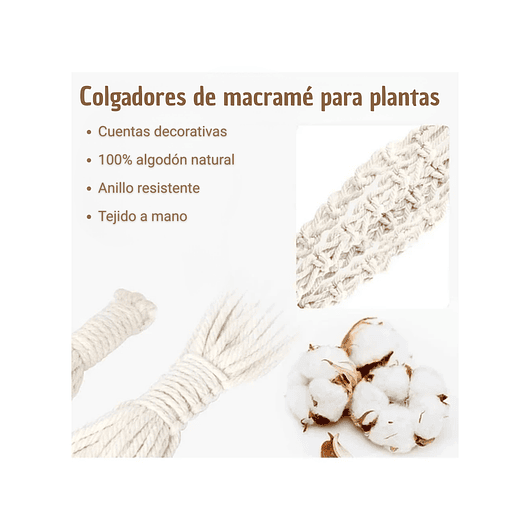 Macramé x01 Unidad Para Macetas Plantas 100% Algodón 1,12mt Largo 5