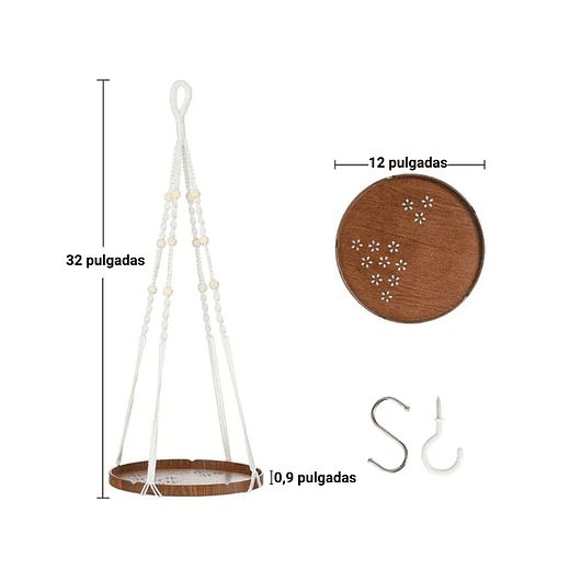 Colgante De Plantas En Macramé Más bandeja En Madera 66 centímetros Largo 2