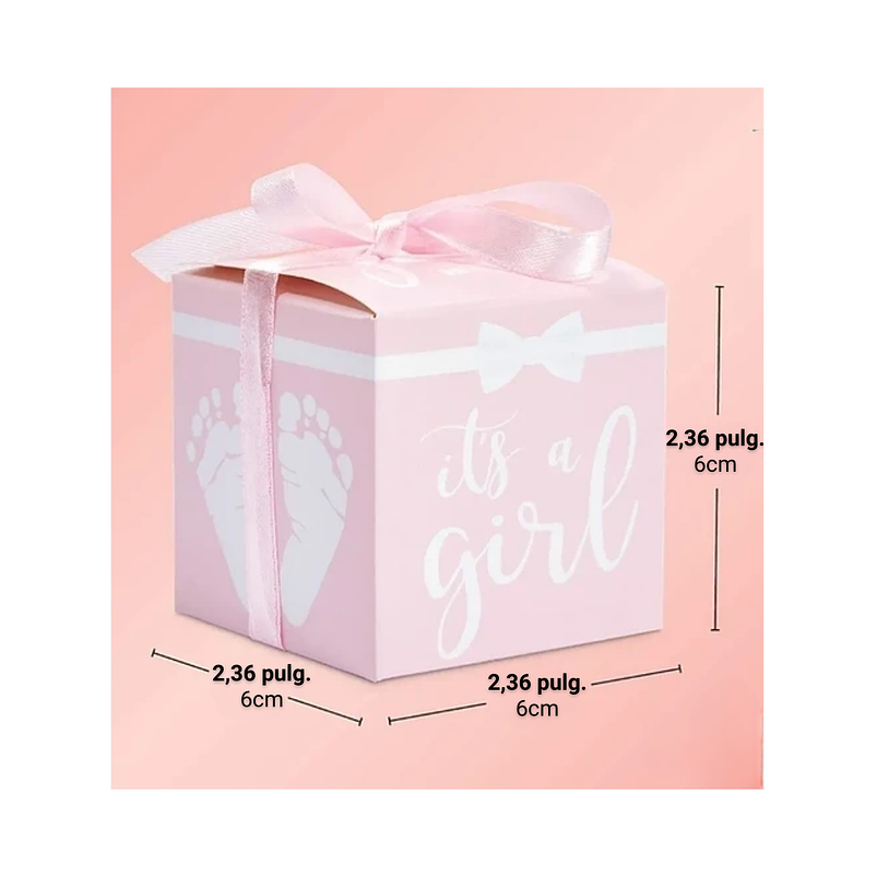 Caja Recuerdo Fiesta Baby Shower Rosa 6cm Cuadrada Paquete x45 unidades 2