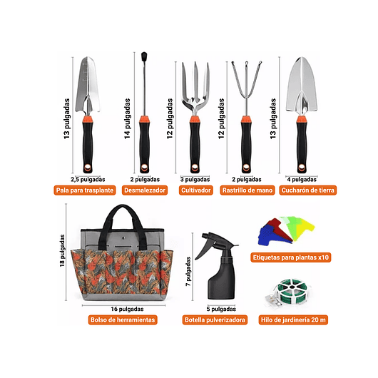 Kit Premium Herramientas Jardín en Acero X10 Piezas más Bolso 5