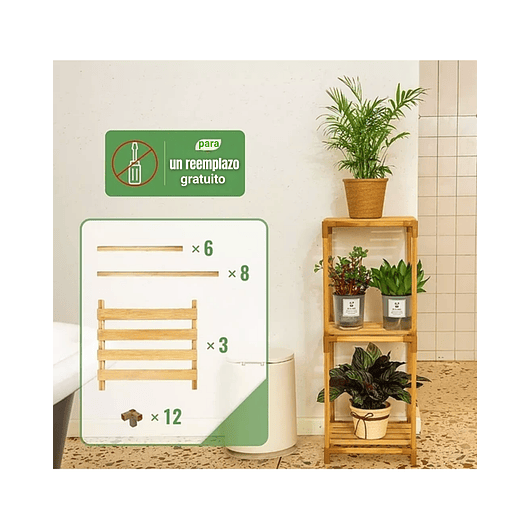 Soporte Macetas en Bambu x3 Niveles 78cm Alto x30cm Ancho 4