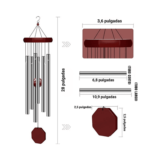Campana de Viento Decoración de Jardín x6 Tubos en Aluminio 2