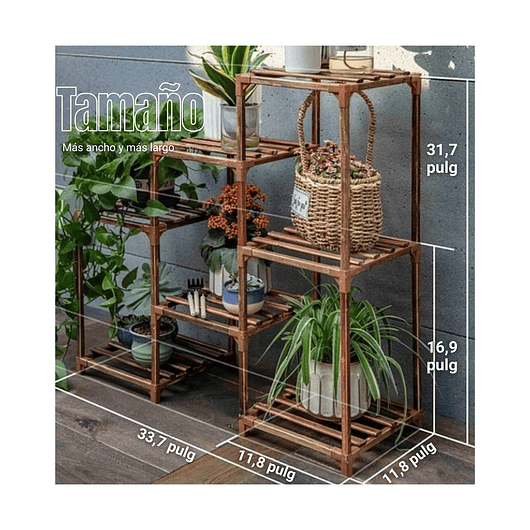 Soporte Estante De Plantas 3 Niveles En Madera Natural 4