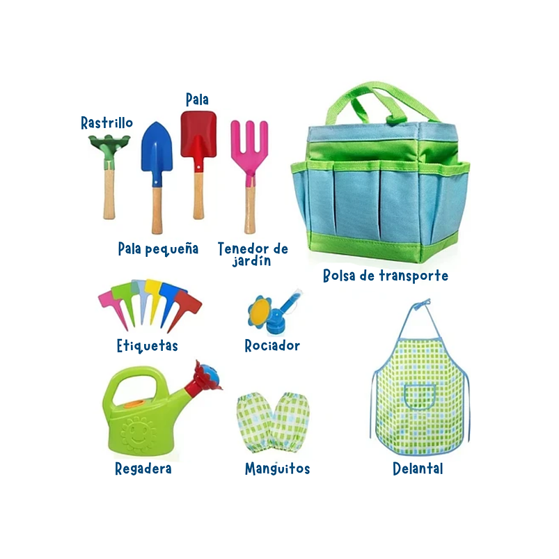 Kit Herramientas Jardinería Para Niños x8 Piezas Real Tools 3