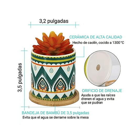 Juego Macetas Cerámica Premium x 6unidades 9cm Alto x8cm Diametro 7