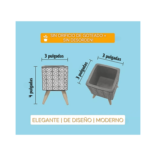 Juego 3 Macetas Cemento Nórdico Cuadrada 7.6cm Anchox10 Alto 2