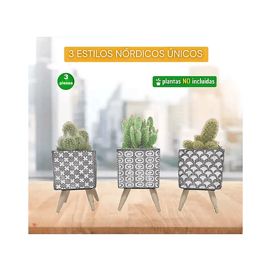 Juego 3 Macetas Cemento Nórdico Cuadrada 7.6cm Anchox10 Alto 3