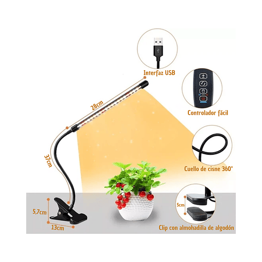 Luz Led Crecimiento Plantas Espectro Completo Clip Oficina  2