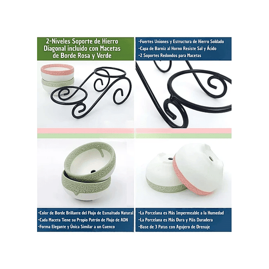 Maceta X2 Suculenta +soporte Diagonal 2 Niveles 17cm Larx10. 2