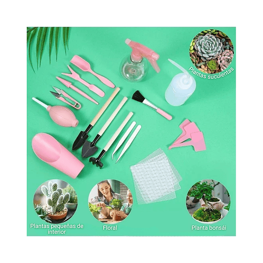Kit Herramienta Plantas Cactus Suculentax15 Piezas Baby Pink  5