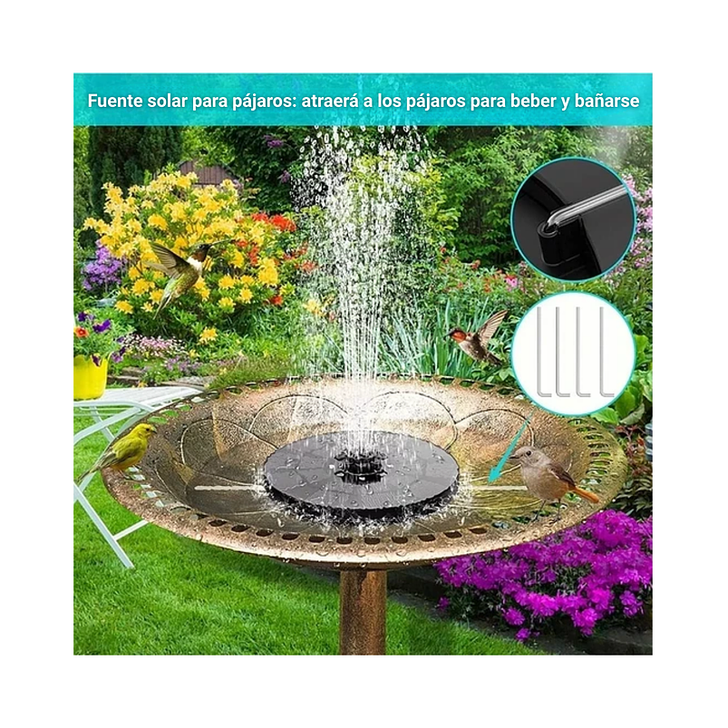 Fuente Luz Solar Y Luz Led Boquilla 3w Baño Pajaros 19cm Dia Negro 3