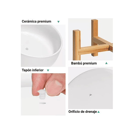 Maceta Cerámica Premium más Soporte Mesa Plantas Suculentas Blanco 5