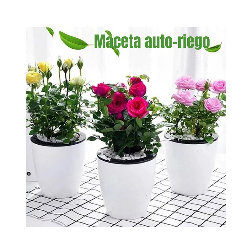 Maceta Plastica Con Sistema Autoriego 10cm Alto 9cm Diametro Blanco 2