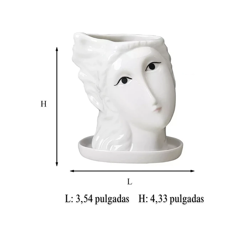 Maceta Ceramica Premium Rostro+plato Suculenta 9cmanx11cm Al Blanco 5