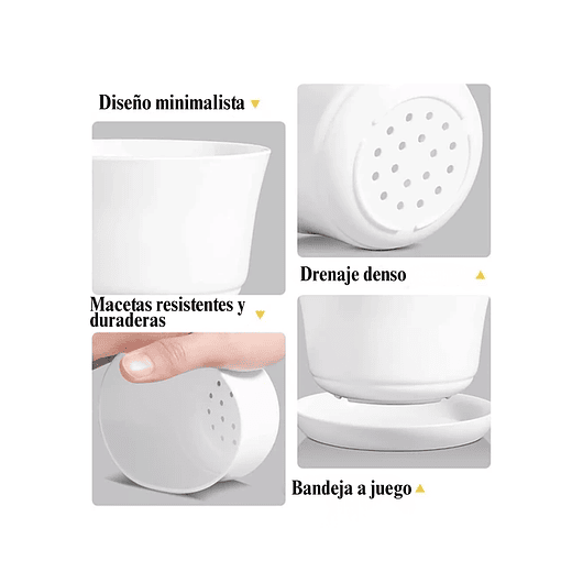 Maceta Plástica Brillante Suculentas +plato 10cm Dm X7cm Alt Blanco 2