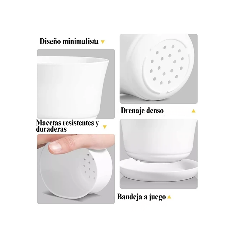 Maceta Plástica Brillante Suculentas +plato 10cm Dm X7cm Alt Blanco 2