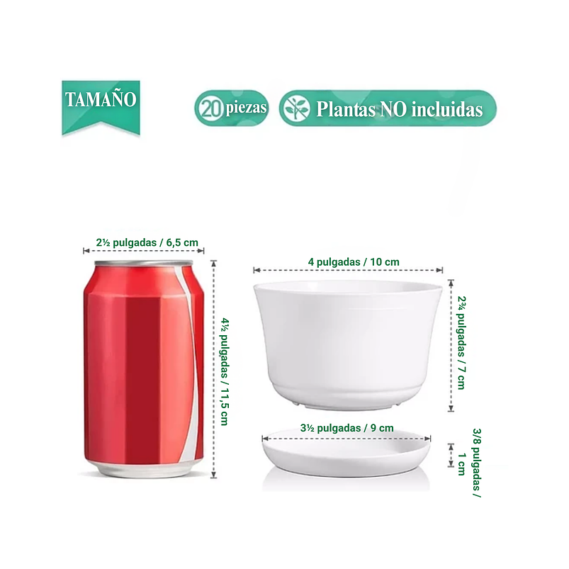 Maceta Plástica Brillante Suculentas +plato 10cm Dm X7cm Alt Blanco 3