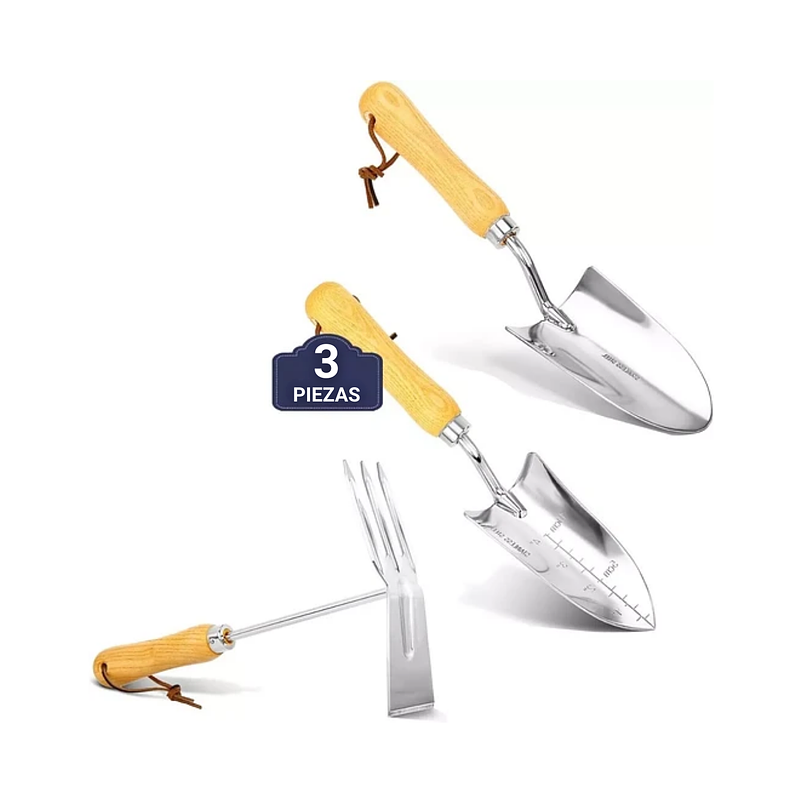 Kit Herramientas Jardin X3; Pala Rastrillo Palín Acero Inox 1