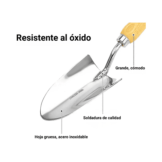 Kit Herramientas Jardin X3; Pala Rastrillo Palín Acero Inox 4