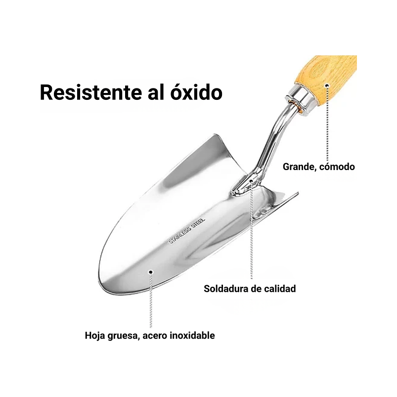 Kit Herramientas Jardin X3; Pala Rastrillo Palín Acero Inox 4