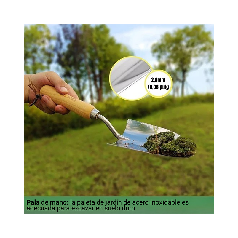 Kit Herramientas Jardin X3; Pala Rastrillo Palín Acero Inox 5
