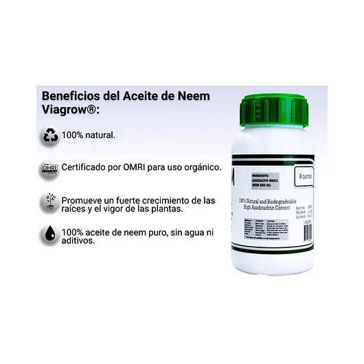 Aceite 100% Semilla Neem Prensado Frío Plantas 8oz (24galon) 5
