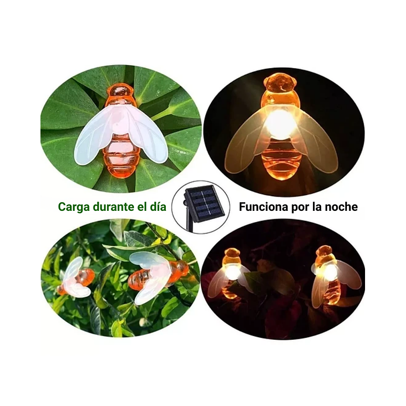 Luces Solar Led Abejas Impermeable Guirnalda Decoración de Jardin 3