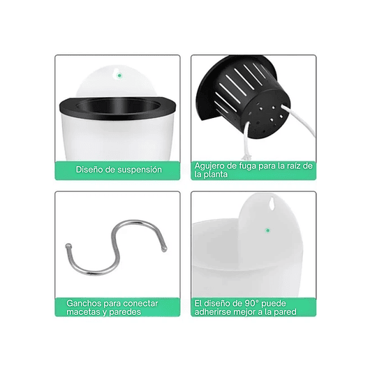 Maceta Plástica Pared Sistema Autoriego Blanca 13cm alto x 11cm 2