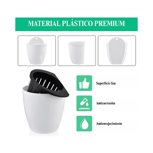 Maceta Plástica Pared Sistema Autoriego Blanca 13cm alto x 11cm 3