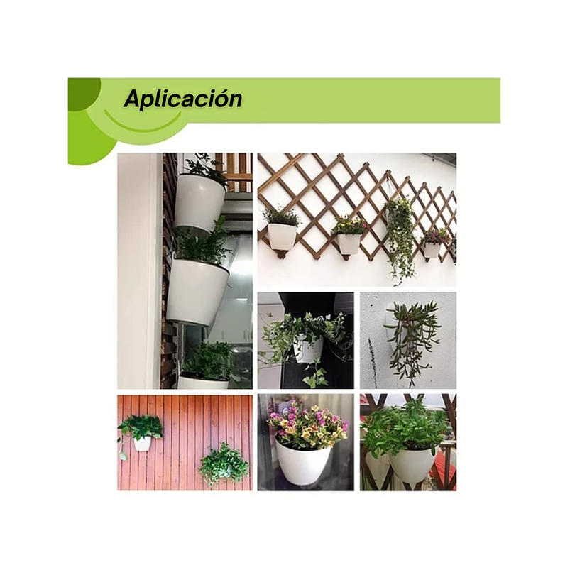 Maceta Plástica Pared Sistema Autoriego Blanca 13cm alto x 11cm 4