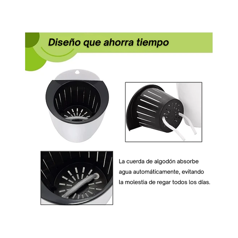 Maceta Plástica Pared Sistema Autoriego Blanca 13cm alto x 11cm 5