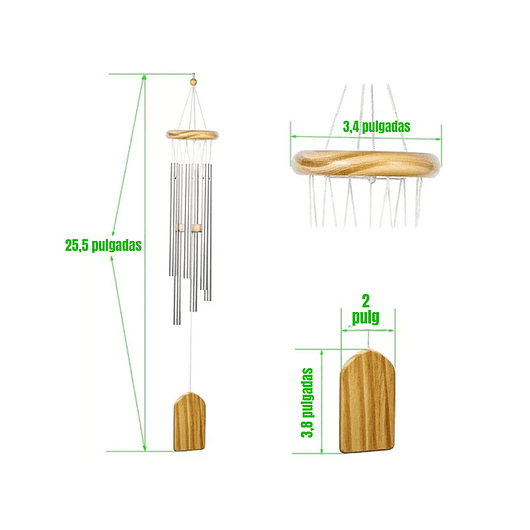 Campana de Viento Jardín 6 Tubos De Aluminio 64cm Largo 2