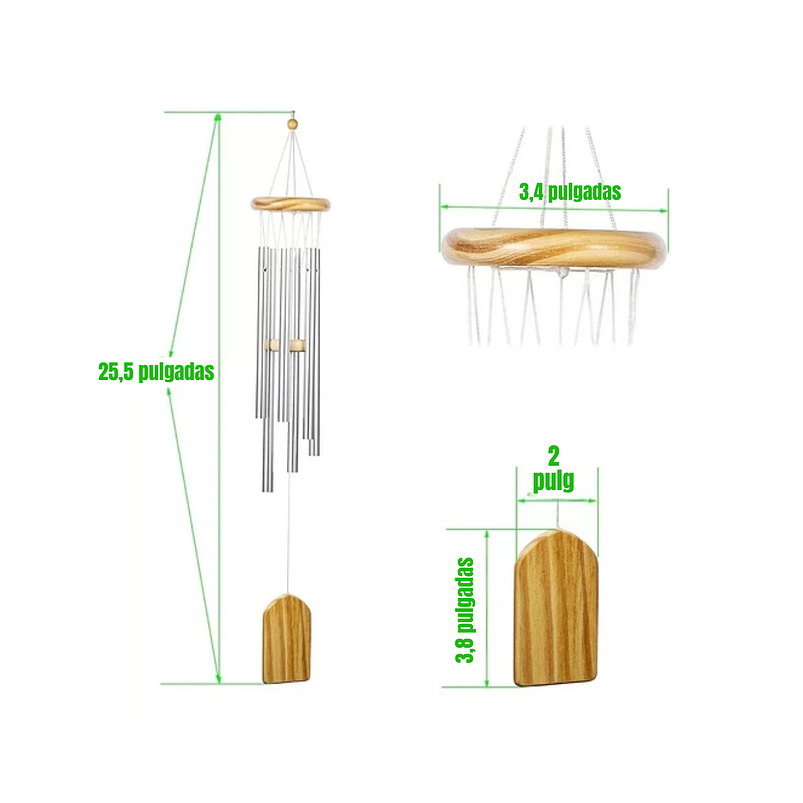 Campana de Viento Jardín 6 Tubos De Aluminio 64cm Largo 2