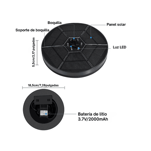 Fuente Luz Solar Led Baño Aves 7 en 1 Boquillas 18cm Diámetro 4
