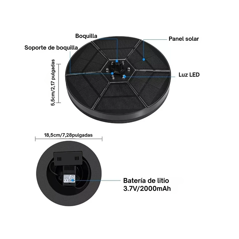 Fuente Luz Solar Led Baño Aves 7 en 1 Boquillas 18cm Diámetro 4